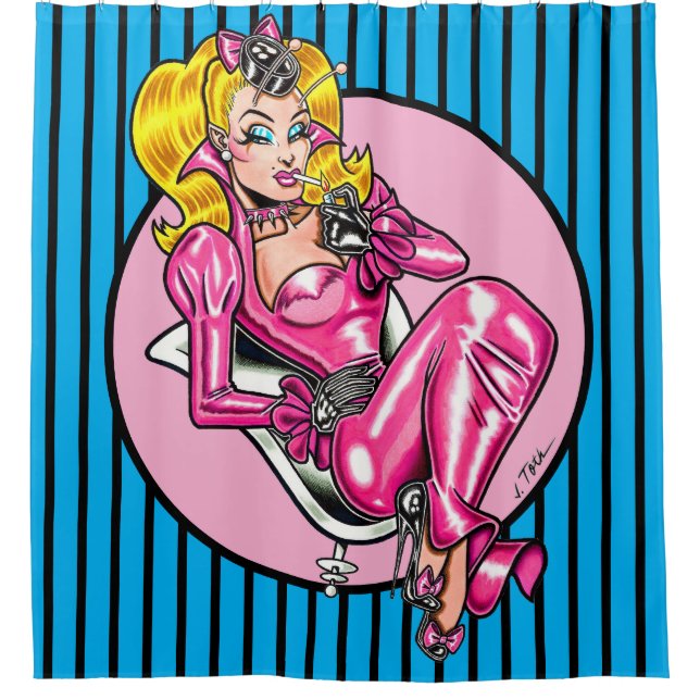 Cortina De Ducha Vana DeVinyl™/Bonito en caucho rosa (Anverso)