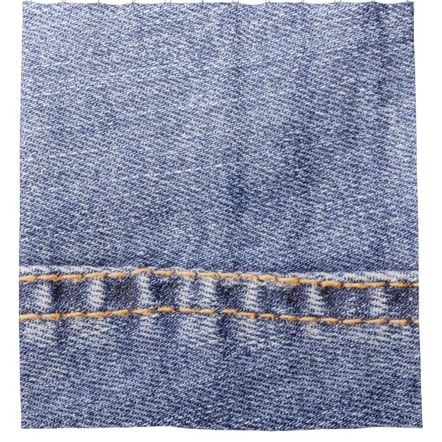 Cortina De Ducha Vaqueros azules: textura de coser detallada. (Anverso)
