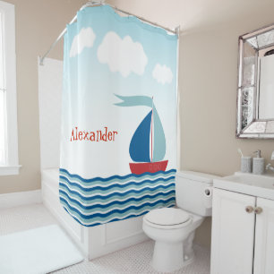 Cortina De Ducha Velero lindo en el agua, náutico personalizada