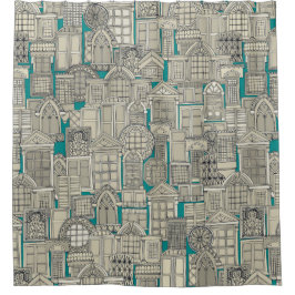 Cortina De Ducha ventanas verde azuladas