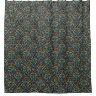 Cortina De Ducha Ventilador de vieiras bohemias, oliva, roya, azul