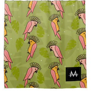 Cortina De Ducha Verano Cacatúas Monstera Follaje