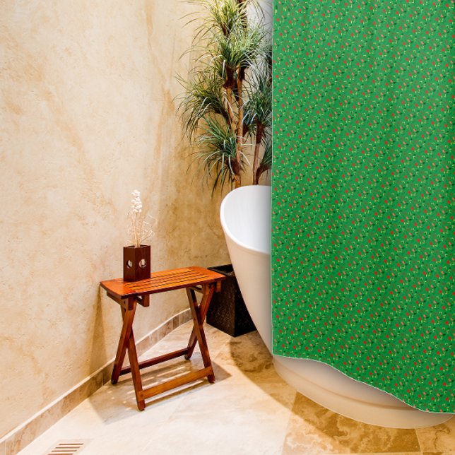 Cortina de ducha verde de flores silvestres rojas (Subido por el creador)