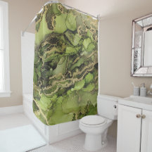 Cortina de ducha verde de oro negro