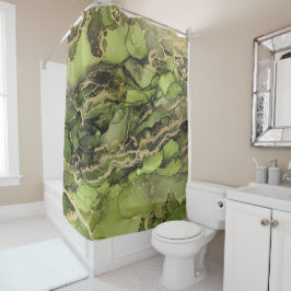Cortina de ducha verde de oro negro