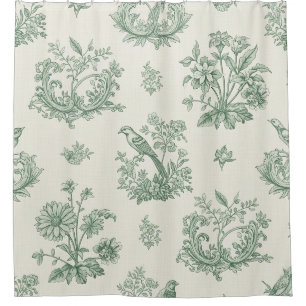 Cortina De Ducha Verde menta toile francés país Pájaros y Floral 4