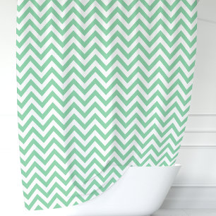 Cortina De Ducha Verde Menta y Chevron Blanco