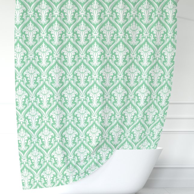 Cortina De Ducha Verde menta y damasco blanco (Subido por el creador)