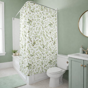 Cortina De Ducha Verde Salvia Acuarela Chic País Francés Olivos