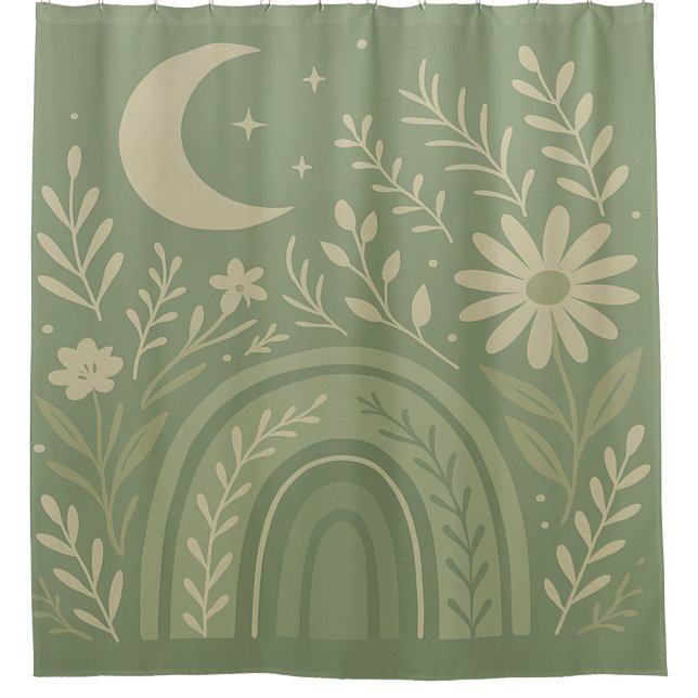 Cortina De Ducha Verde Salvia Boho (Anverso)