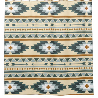 Cortina De Ducha Verde y modelo tribal azteca del oro