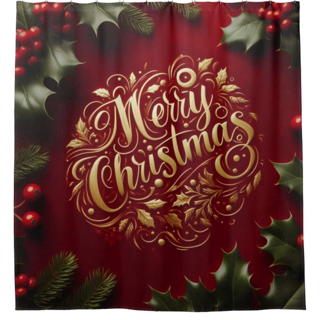 Cortina De Ducha Verdura de Navidad alegre (Anverso)