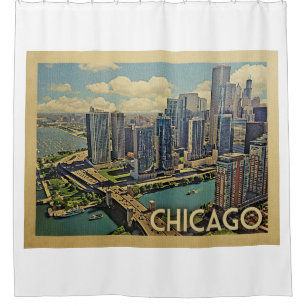 Cortina De Ducha Viaje del vintage de Chicago Illinois