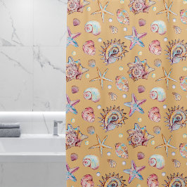 Cortina De Ducha Viales de playa de patrón de mariscos y peces estr