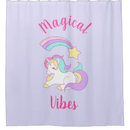 Cortina De Ducha Vibes mágicas durmiendo sobre Unicornio y estrella