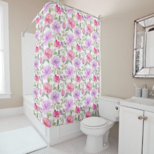 Cortina De Ducha Vibra Fresca de Primavera: Diseño Floral Rosa y Pú