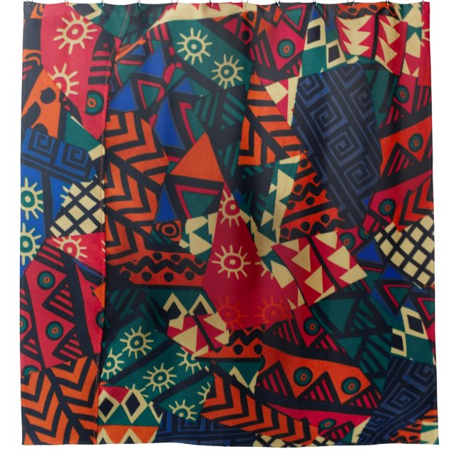 Cortina De Ducha Vibrant African Geometric Tribal Abstract Pattern  (Anverso)