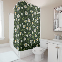 Cortina De Ducha Vibrant Daisy Pattern with Lush Green Accents