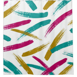 Cortina De Ducha Vibrant Strokes,Teal, Magenta & Mustard pattern