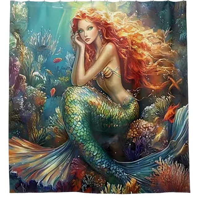 Cortina De Ducha Vibrant Underwater Mermaid (Anverso)