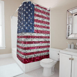 Cortina De Ducha Vibrante Bandera Americana Mosaica Vidrio Manchado
