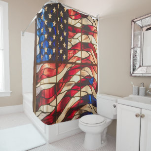 Cortina De Ducha Vibrante Bandera Americana Mosaica Vidrio Manchado