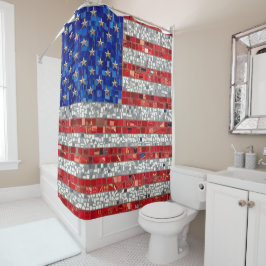 Cortina De Ducha Vibrante Bandera Americana Mosaica Vidrio Manchado