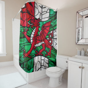 Cortina De Ducha Vibrante Bandera galesa Mosaica Vidrio Manchado
