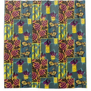 Cortina De Ducha Vibrante Estampado Floral Maximalista de Color Púr