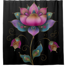 Vibrante India Mehndi Lotus Flor Rosa Azul Oro