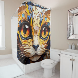 Cortina De Ducha Vibrante Línea Artística de Gato Mosaico con Crist