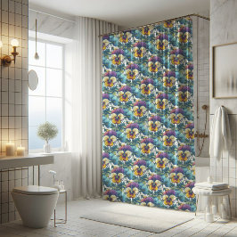 Cortina De Ducha Vibrante patrón floral moderno de púrpura y azul 