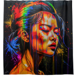 Cortina De Ducha Vibrante retrato neón - Resumen de arte expresioni