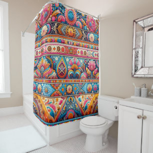 Cortina De Ducha Vibrantes franjas de boho: Arte textil ecléctico