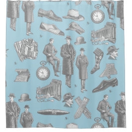 Cortina De Ducha victorian men's style antique menswear toile blue