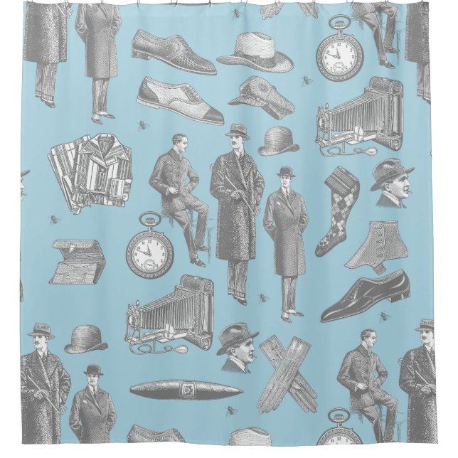 Cortina De Ducha victorian men's style antique menswear toile blue (Anverso)