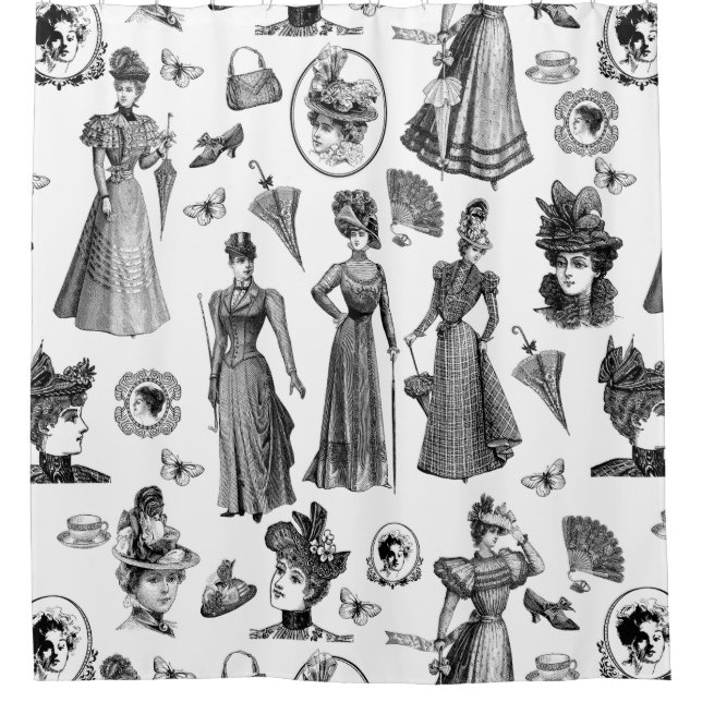 Cortina De Ducha victorian women's style antique butterfly toile (Anverso)