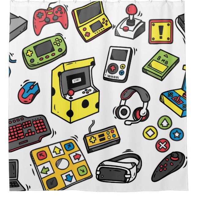 Cortina De Ducha Videojuego, conjunto de doodle (Anverso)