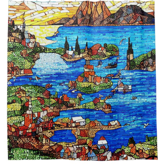 Cortina De Ducha Vidrio con manchas de mosaico del mar Mediterráneo (Anverso)