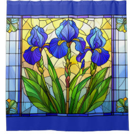Cortina De Ducha Vidrio con manchas florales de iris azul artístico