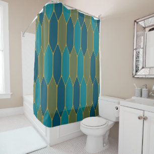 Cortina De Ducha Vidrio emplomado geométrico de panal de abeja azul