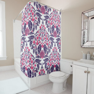 Cortina De Ducha Vieira floral rosa y morada de estilo Art Nouveau