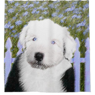 Cortina De Ducha Viejo perro pastor inglés con pintura de cachorro