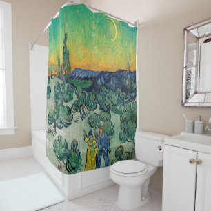 Cortina De Ducha Vincent van Gogh - Paisaje iluminado por luna con