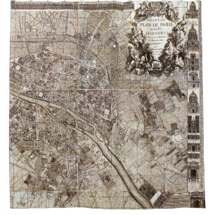 Cortina De Ducha Vintage antiguo 1728 de la arquitectura del mapa