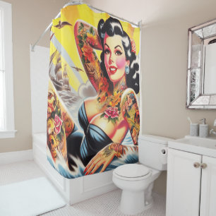 Cortina De Ducha Vintage Beach Tattoo Pinup