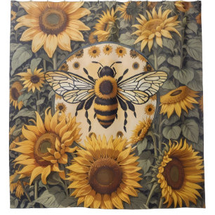 Cortina De Ducha Vintage Bee and Sunflowers