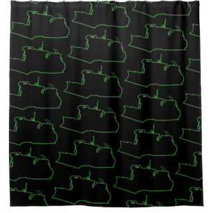 CORTINA DE DUCHA VINTAGE BULLDOZER NEON VERDE EN NEGRO