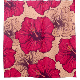 Cortina De Ducha Vintage de las flores de hibiscus dibujadas a mano