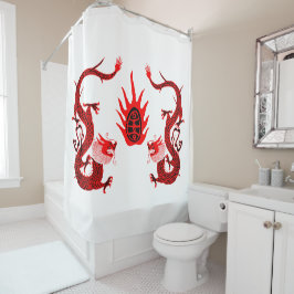 Cortina De Ducha Vintage Dragon Holiday Rojo y Negro